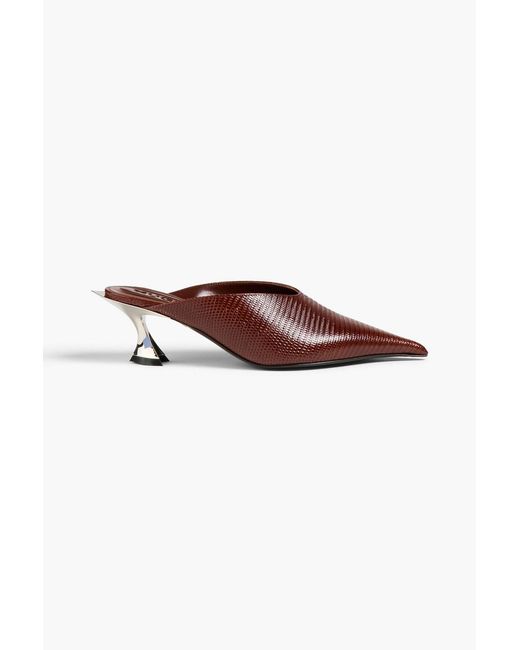 Mugler Brown Lizard-Effect Leather Mules