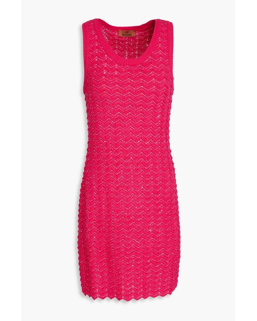 Missoni Pink Sequined Crochet-Knit Mini Dress