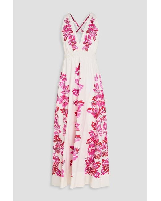 Farm Rio Pink Floral-print Cotton-poplin Maxi Dress