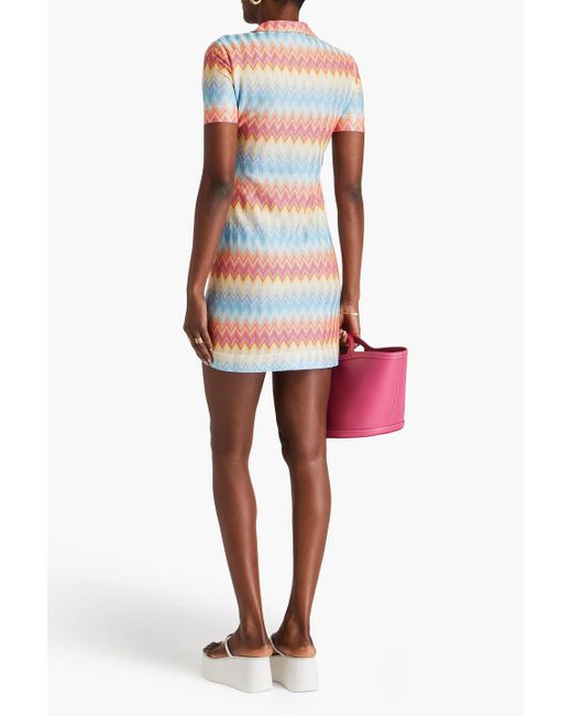 Missoni Multicolor Crochet-Knit Mini Shirt Dress