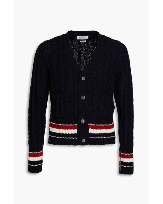Thom Browne Blue Striped Cable-knit Wool And Mohair-blend Cardigan for men