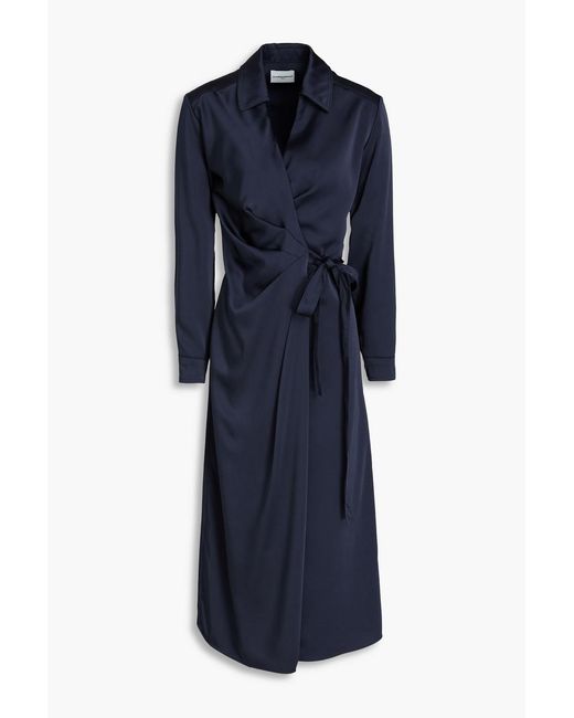 Claudie Pierlot Blue Satin Midi Wrap Dress