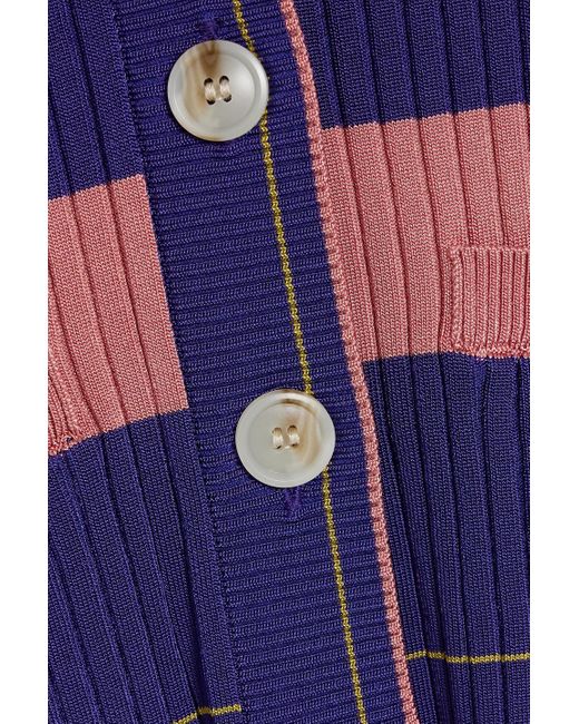 Diane von Furstenberg Blue Tereza Striped Ribbed-knit Cardigan