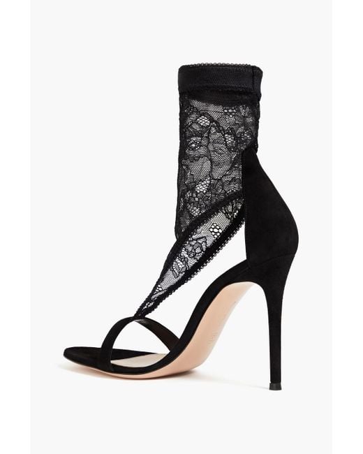 Gianvito Rossi Black Isabella Suede And Lace Sandals