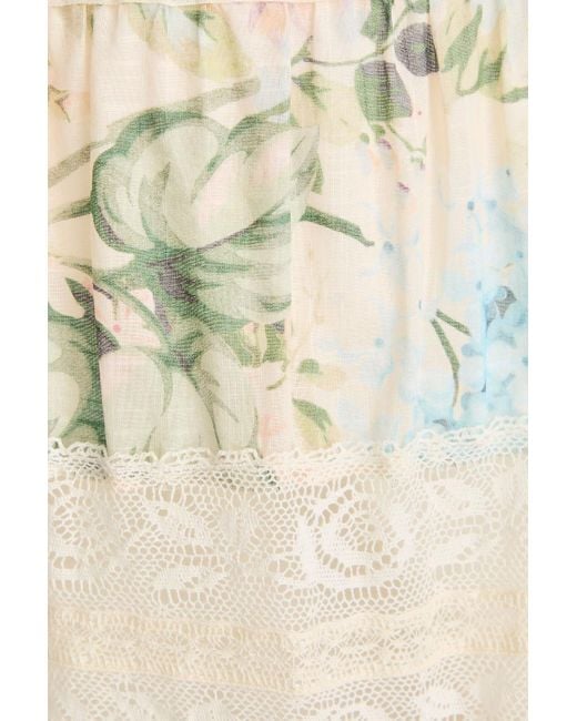 Zimmermann Natural Floral-print Lace-paneled Cotton-voile Midi Dress