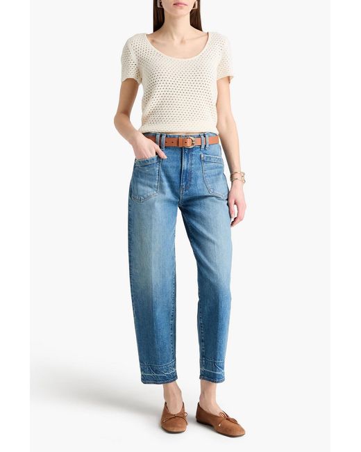 PAIGE Blue Alexis Cropped Faded High-rise Barrel-leg Jeans