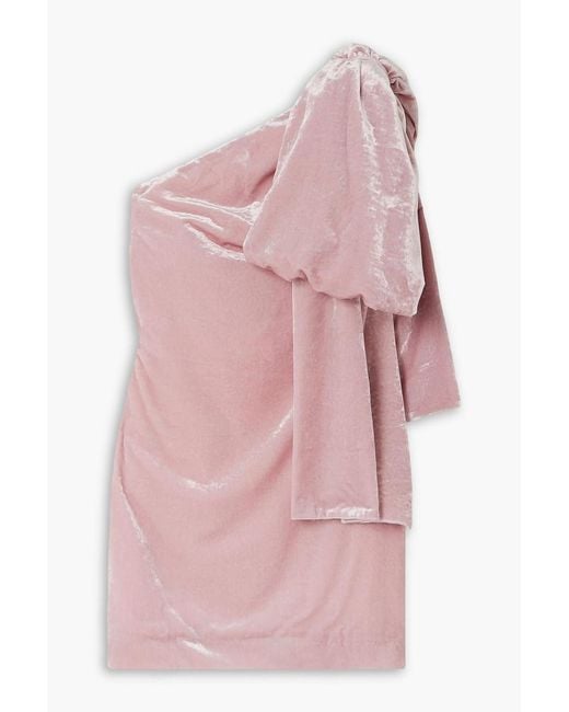 BERNADETTE Pink Josselin One-Shoulder Bow-Detailed Velvet Mini Dress