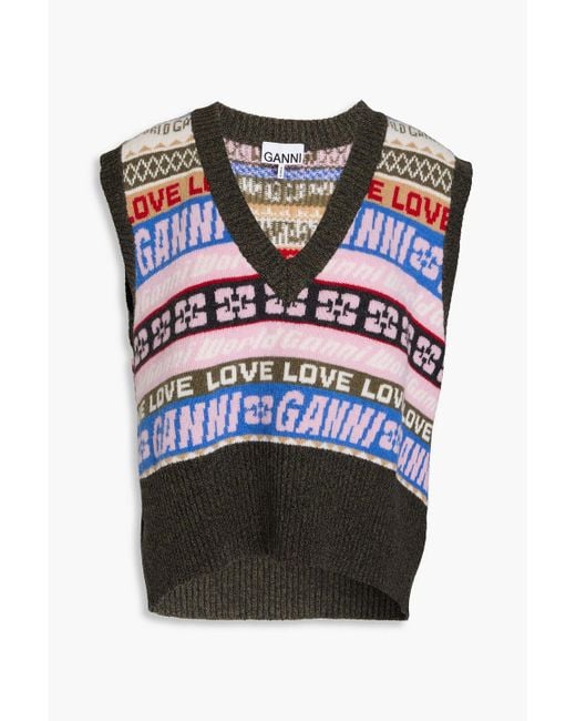 Ganni Green Intarsia-knit Vest