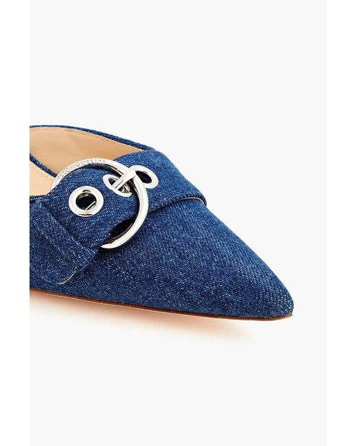 Veronica Beard Blue Roxy Buckled Denim Slingback Pumps