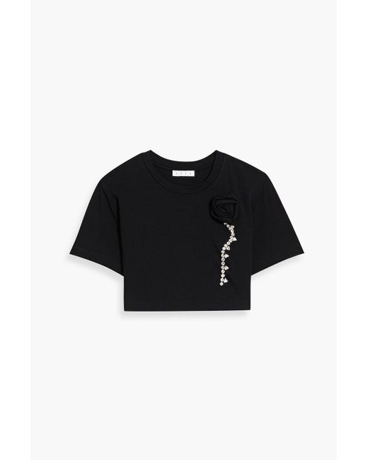 Area Black Cropped Embellished Stretch-Cotton Jersey T-Shirt
