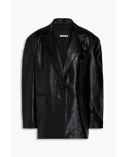 ROTATE BIRGER CHRISTENSEN Black Embossed Faux Leather Blazer