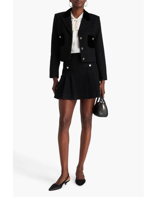 Sandro Black Velvet-Trimmed Tweed Jacket