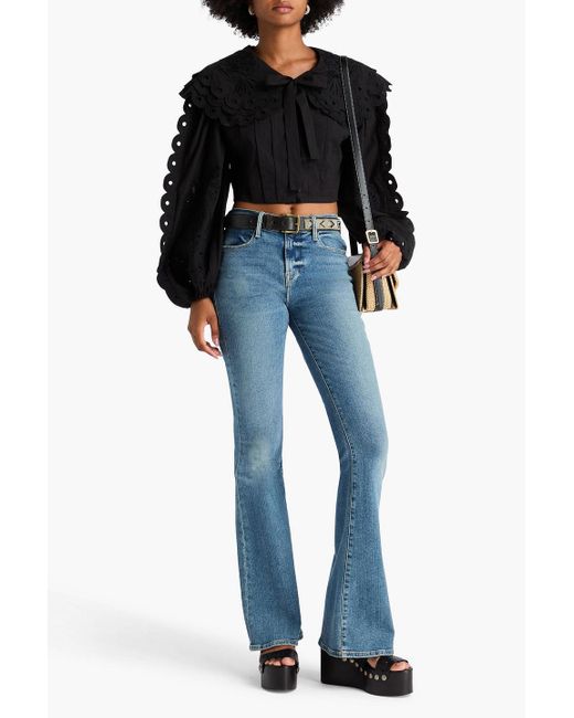 Farm Rio Black Pintucked Broderie Anglaise Cotton Shirt