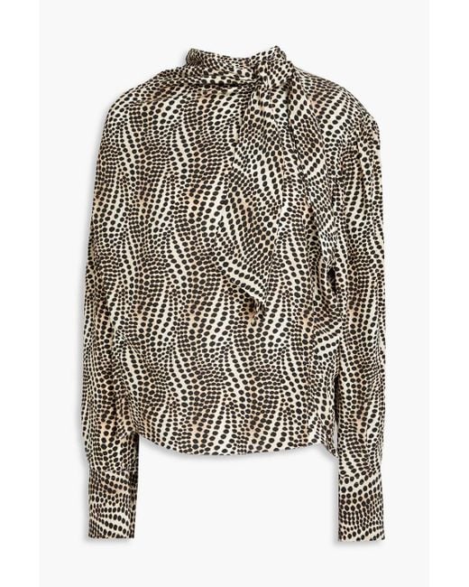 Isabel Marant Natural Ilkeith Pussy-bow Printed Stretch-silk Blouse