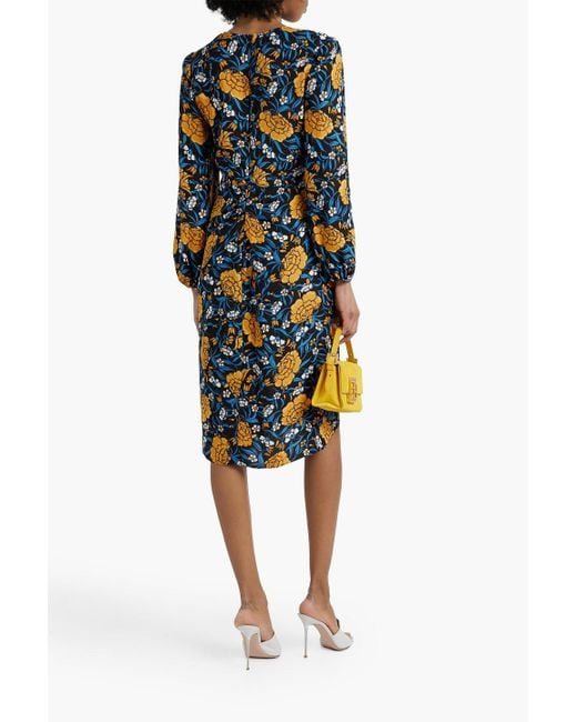 Diane von Furstenberg Yellow Thanatos Wrap-effect Floral-print Crepe Midi Dress