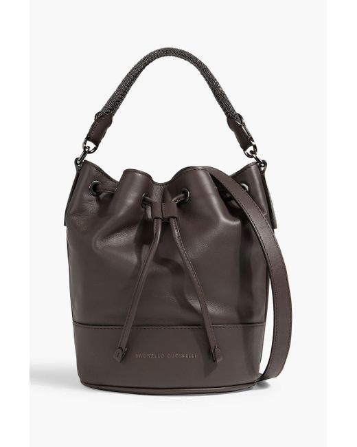 Brunello Cucinelli Black Beuteltasche aus leder mit zierperlen