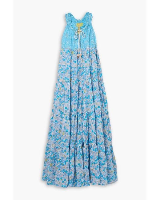 Yvonne S Blue Hippy maxikleid aus bedrucktem baumwoll-voile