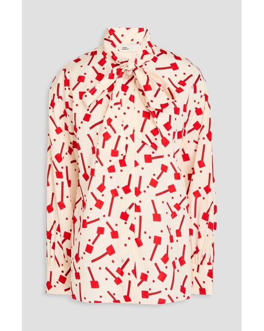 Tory Burch Red Pussy-bow Printed Jacquard Blouse