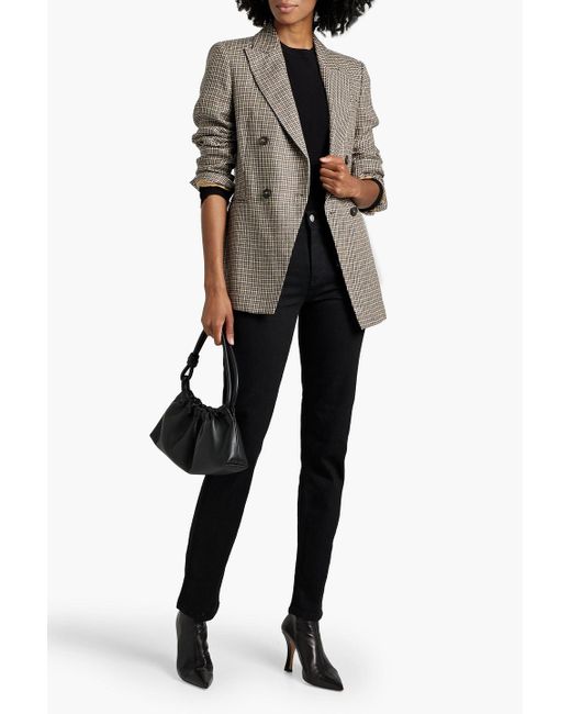 Brunello Cucinelli Gray Double-breasted Houndstooth Linen-blend Blazer