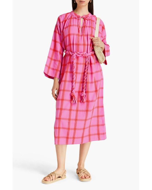 Mara Hoffman Pink Lysa Checked Cotton-jacquard Midi Dress