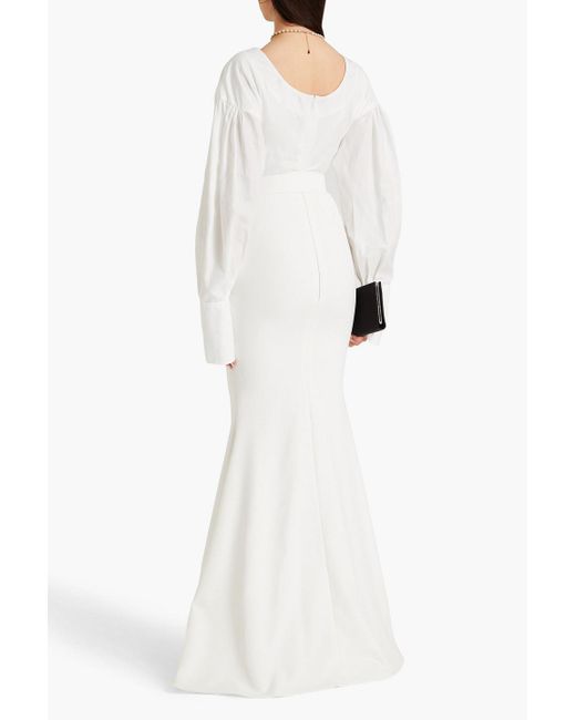 Rhea Costa White Gianna robe aus glänzendem crêpe mit falten