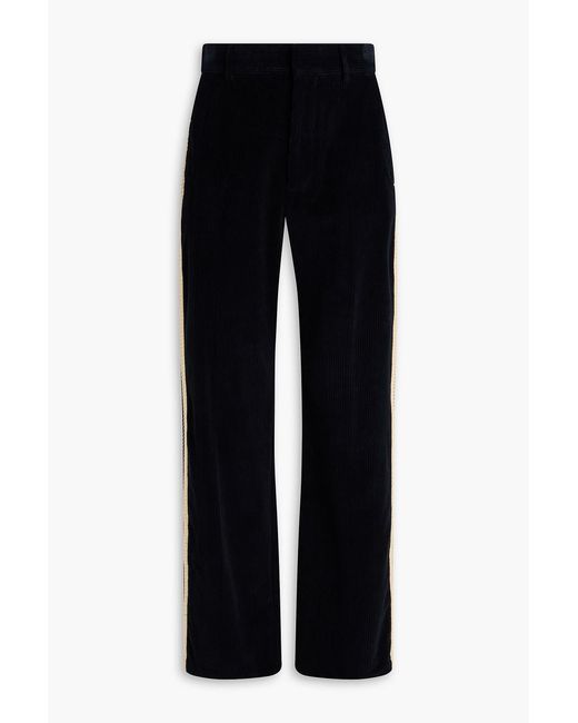 Palm Angels Black Crochet-Trimmed Cotton-Corduroy Pants for men