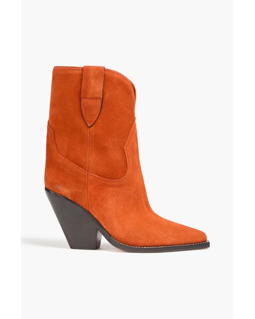 Isabel Marant Orange Leyane Suede Cowboy Boots