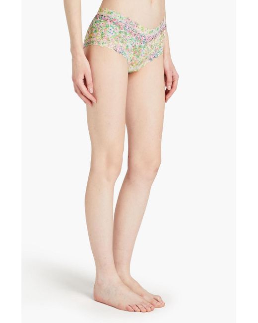 Hanky Panky Green Floral-print Stretch-lace Low-rise Briefs