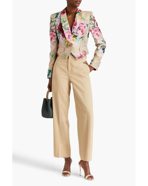 Dolce & Gabbana Pink Cropped Floral-jacquard Blazer