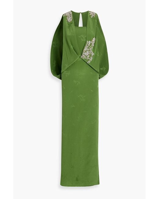Erdem Green Crystal-Embellished Silk And Cotton-Blend Jacquard Gown