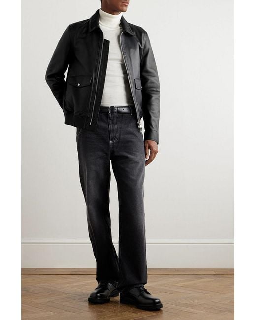 Mr P. Black Leather Blouson Jacket for men