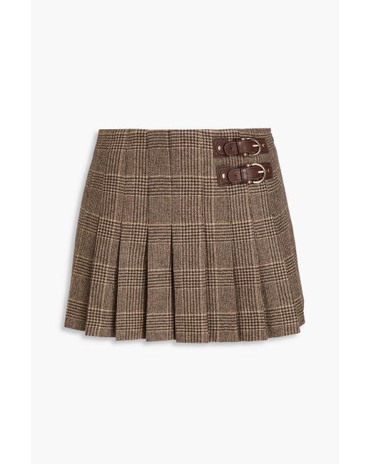 Maje Brown Pleated Prince Of Wales Checked Tweed Mini Skirt