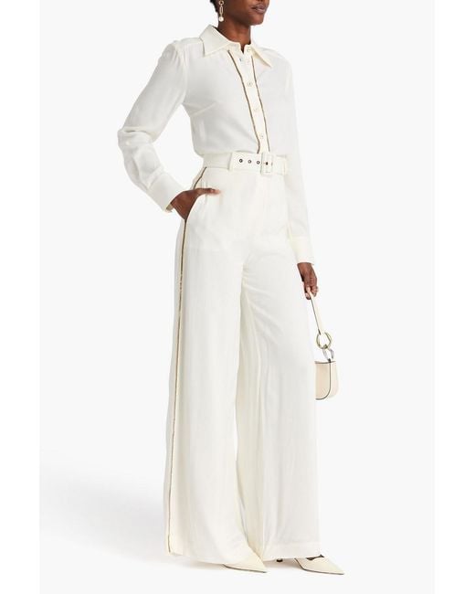Zimmermann White Chain-Embellished Crepe Wide-Leg Pants