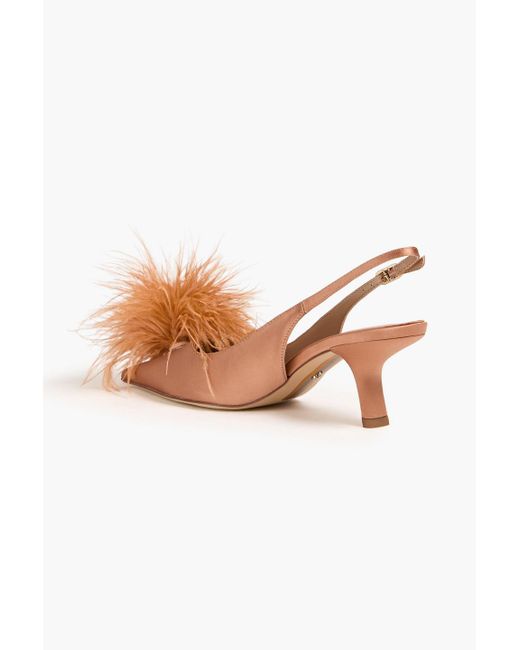 Sam Edelman Pink Bianka Feather-trimmed Satin Slingback Pumps