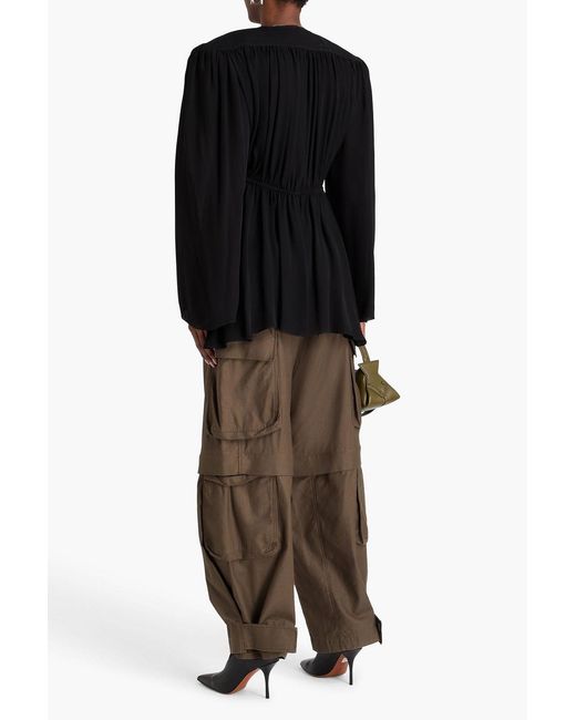 Wardrobe NYC Black Gathered Silk-Crepe Mini Dress