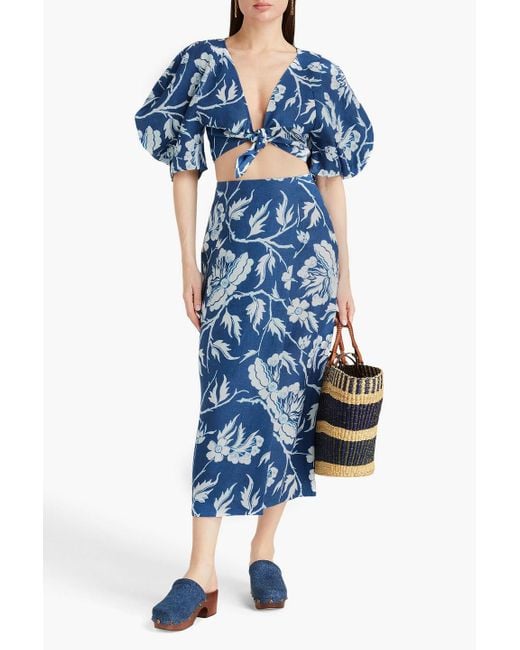 Mara Hoffman Blue Sunja Wrap-effect Hemp Midi Skirt