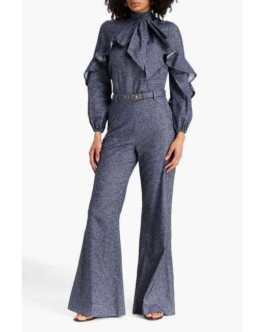 Zimmermann Blue Pussy-Bow Linen-Blend Blouse