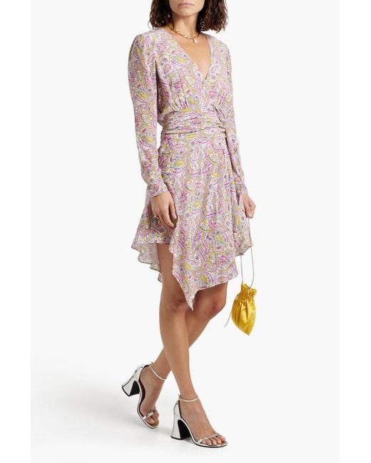 IRO Pink Taro Belted Printed Silk Crepe De Chine Dress