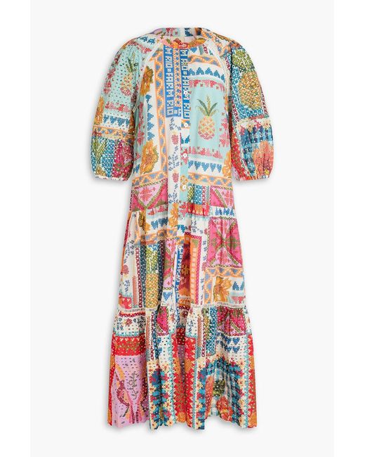 Farm Rio Red Printed Swiss-dot And Broderie Anglaise Cotton Midi Dress