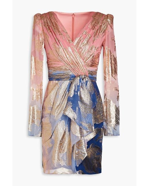 Zuhair Murad Pink Metallic Fil Coupé Silk-blend Mini Dress