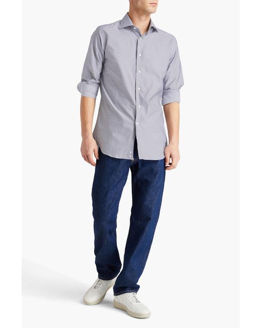Canali Gray Striped Cotton-poplin Shirt for men