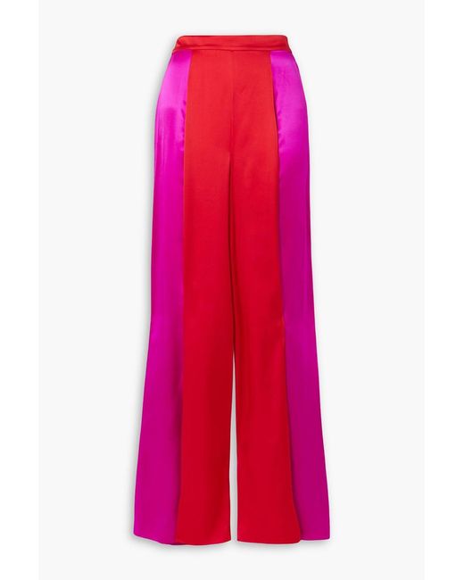 Halpern Red Two-tone Silk-satin Wide-leg Pants