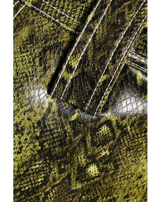 Ganni Green Faux Snake-effect Leather Shorts