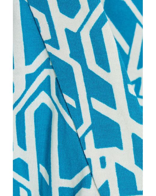 Diane von Furstenberg Blue Nishi neckholder-wickelkleid aus jersey aus einer baumwoll-seidenmischung mit print