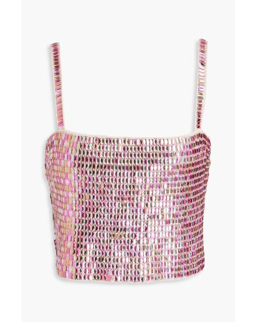 Sandro Pink Cropped Embellished Knitted Top