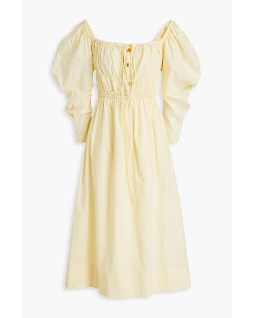 Rejina Pyo Yellow Crinkled Cotton-poplin Midi Dress