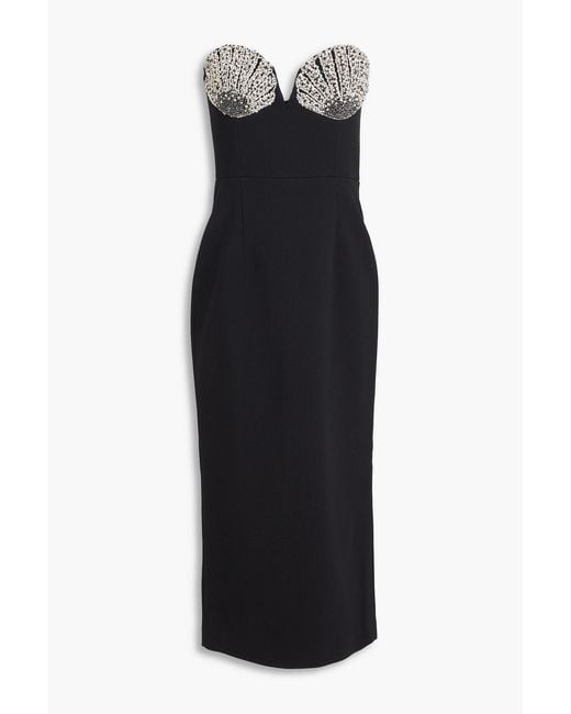 Rebecca Vallance Black Cordelia Strapless Crystal-embellished Crepe Midi Dress