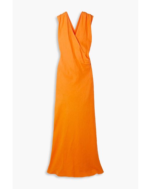 Zeus + Dione Orange Hydria Wrap-effect Linen And Georgette Maxi Dress