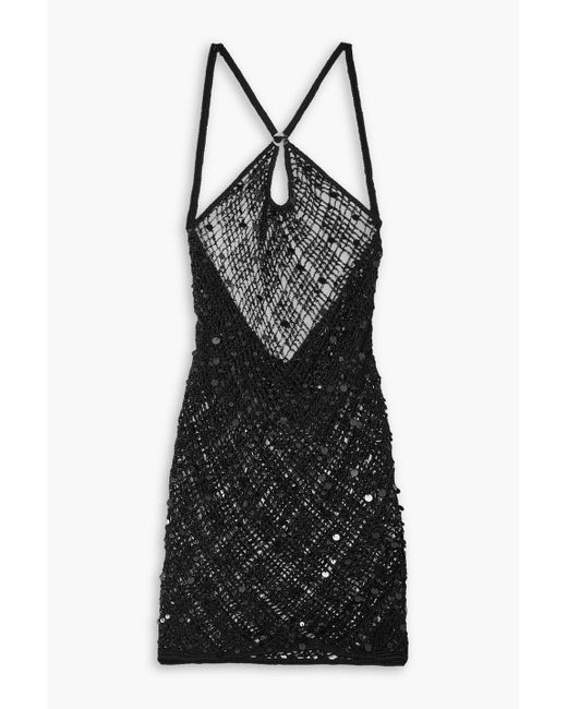 Coperni Black Sequined Crochet-knit Mini Dress