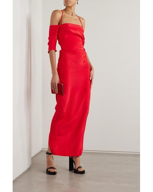 GAUGE81 Red Samaca Cold-shoulder Ruched Silk Maxi Dress